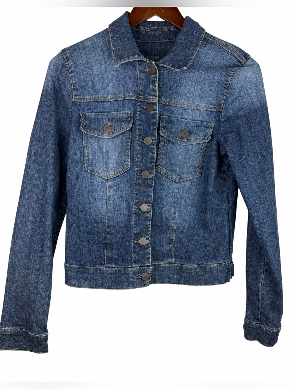 Kut From The Kloth | Blue Medium Wash Denim Crop Jean Jacket